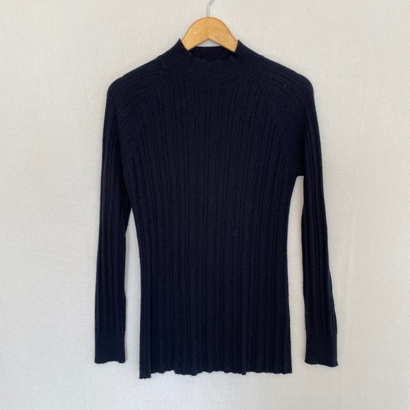J BRAND Women’s Size Medium Navy Blue 100% Cashmere Long Line Mock Neck Sweater - Picture 1 of 6